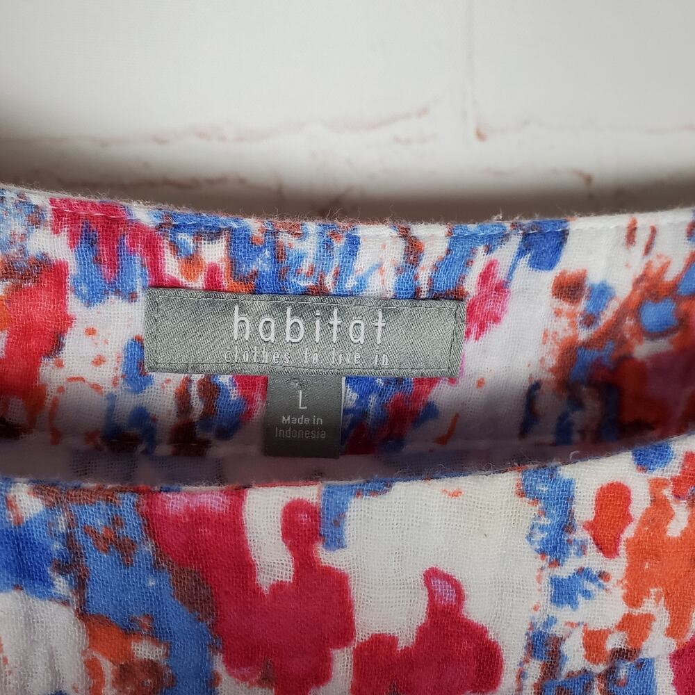 Habitat Seaside Double Cloth Gauze Pullover Top Lg 3/4 Sleeve Ikat Red Pink Blue - Picture 8 of 12